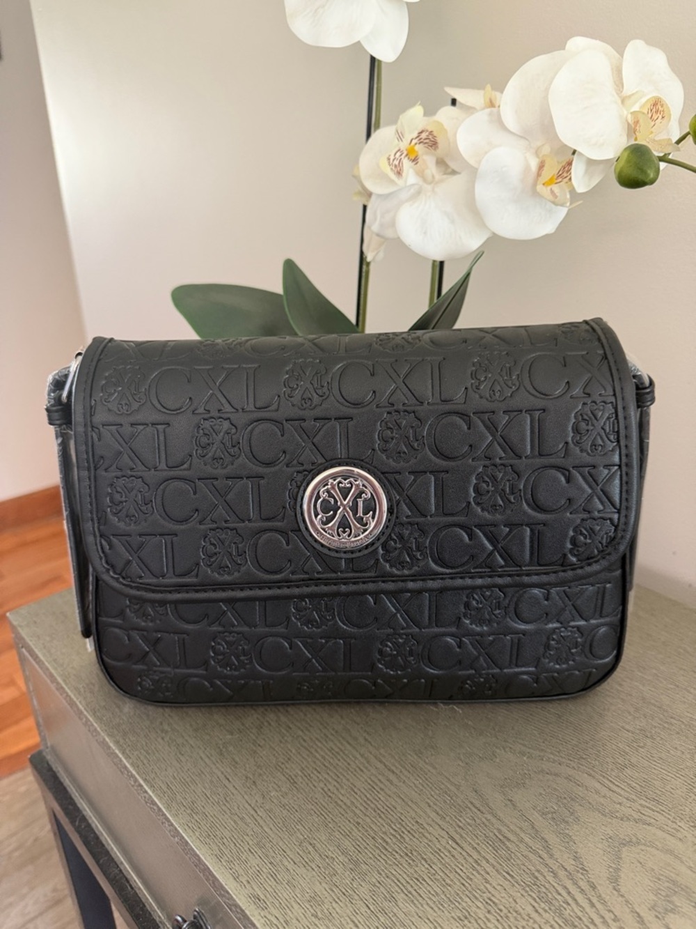 Christian Lacroix Black Embossed CXL Crossbody Bag